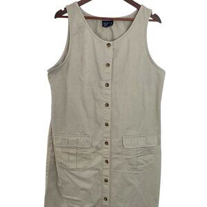 Vintage 90s Blue J. Khaki Maxi Sun Dress L Tan Cargo Pockets Granola Gorpcore